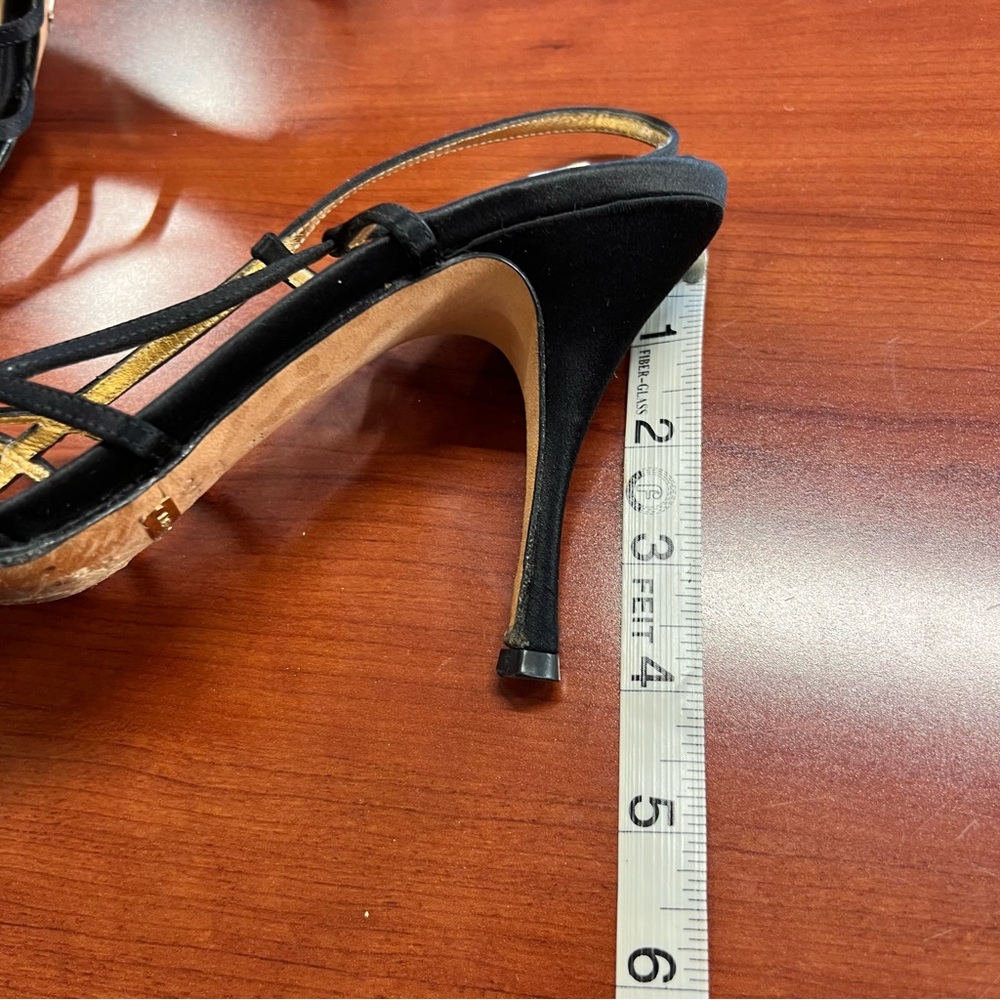 Dolce & Gabbana Black Strappy Slingback Heels with Gold Insole - Picture 2 of 11
